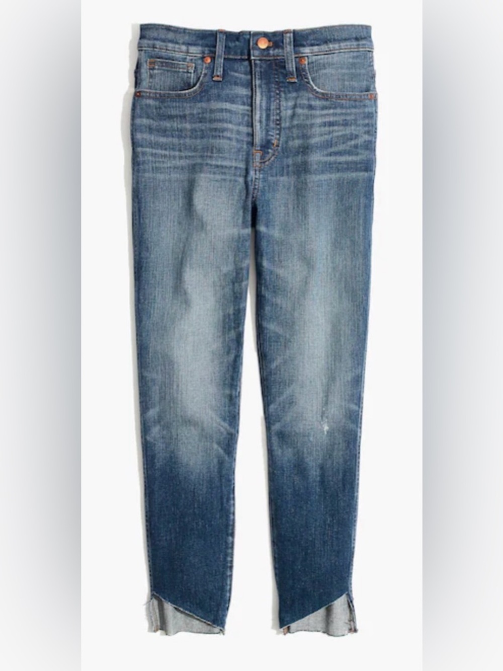 Madewell 10" High-Rise Skinny Jeans: Cutout Tulip Hem Edition size 26 length 35”